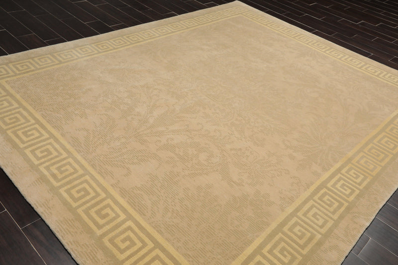 8' x 9'9" Hand Knotted Damask Greek Key Tibetan Area Rug Beige
