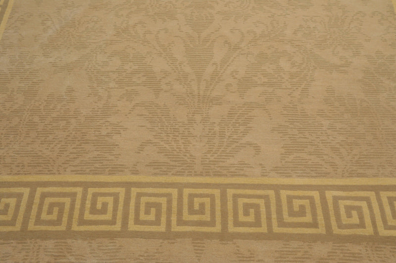 8' x 9'9" Hand Knotted Damask Greek Key Tibetan Area Rug Beige