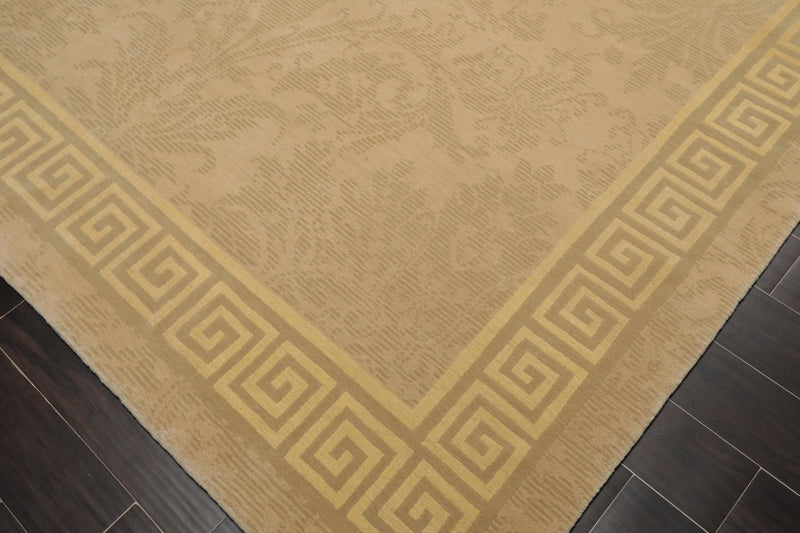 8' x 9'9" Hand Knotted Damask Greek Key Tibetan Area Rug Beige