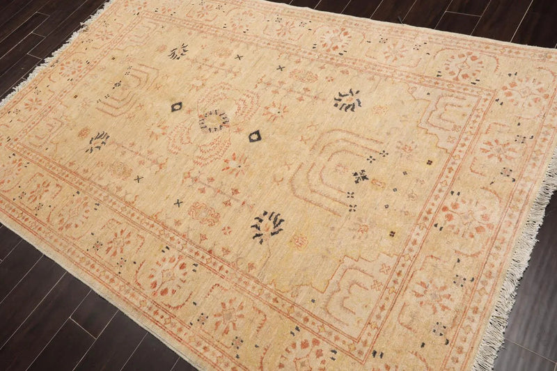 5' 3''x7' 10'' Hand Knotted Chobi Peshawar 100% Wool Traditional Oriental Area Rug Beige, Tan Color