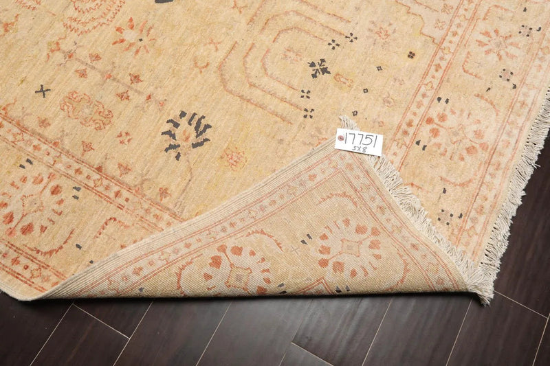 5' 3''x7' 10'' Hand Knotted Chobi Peshawar 100% Wool Traditional Oriental Area Rug Beige, Tan Color
