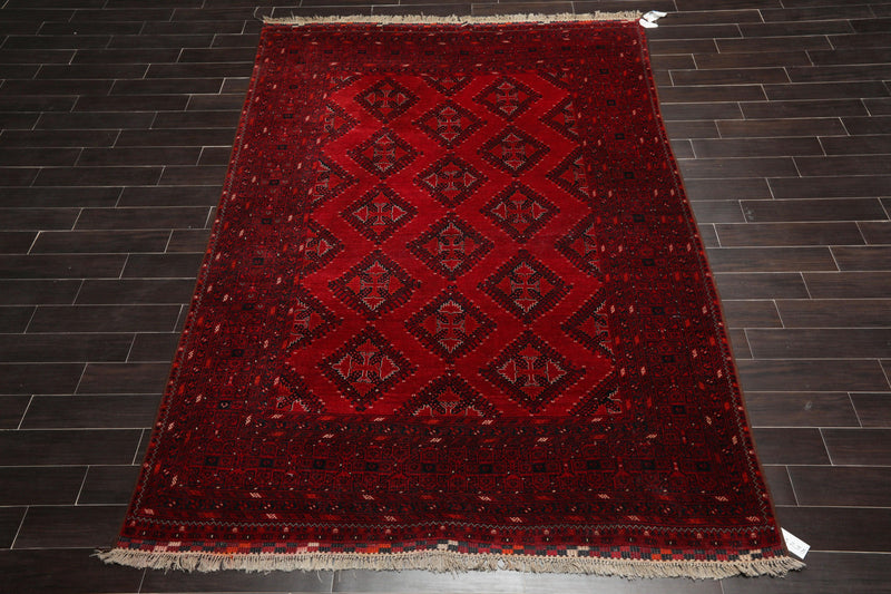 7' x 10'6" Hand Knotted Afghanistan Tribal Wool 200 KPSI Veg Dyes Area Rug Red