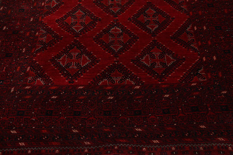 7' x 10'6" Hand Knotted Afghanistan Tribal Wool 200 KPSI Veg Dyes Area Rug Red