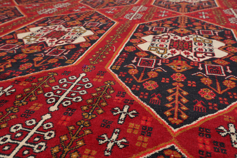 6'6" x 9'6" Hand Knotted Afghanistan Tribal Wool 200 KPSI Veg Dyes Area Rug Red