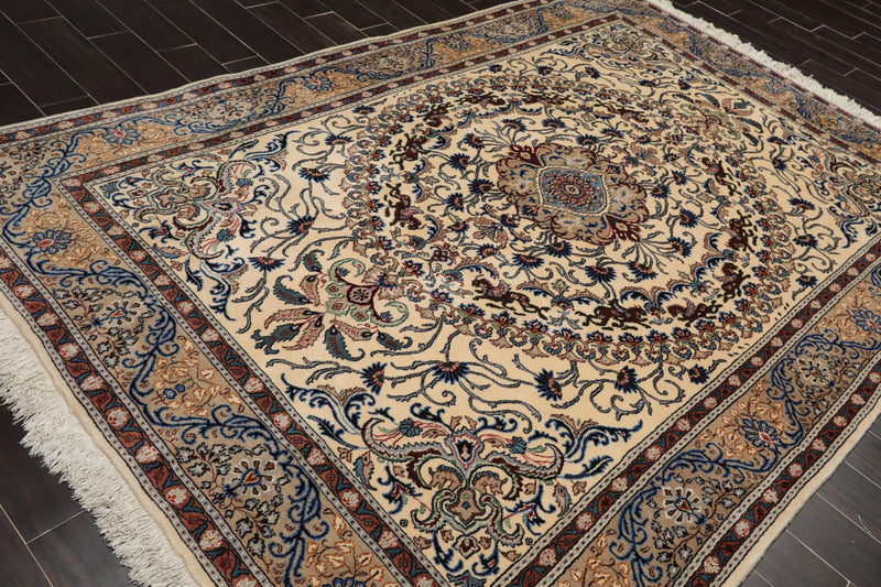 6'9" x 9'11" Hand Knotted 100% Wool 200 KPSI Authentic Kashaan Area Rug Ivory