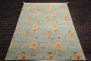 8'1" x11' Hand Knotted Wool & Silk Bold floral Pattern Tibetan Area Rug Sea Blue