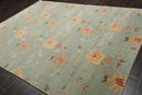 8'1" x11' Hand Knotted Wool & Silk Bold floral Pattern Tibetan Area Rug Sea Blue
