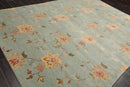 8'1" x11' Hand Knotted Wool & Silk Bold floral Pattern Tibetan Area Rug Sea Blue