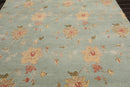 8'1" x11' Hand Knotted Wool & Silk Bold floral Pattern Tibetan Area Rug Sea Blue
