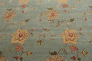 8'1" x11' Hand Knotted Wool & Silk Bold floral Pattern Tibetan Area Rug Sea Blue