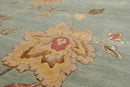 8'1" x11' Hand Knotted Wool & Silk Bold floral Pattern Tibetan Area Rug Sea Blue