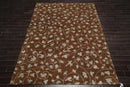 8'1" x 10'10" Hand Knotted Wool & Silk Bold floral Tibetan Area Rug Brown