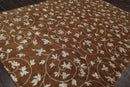 8'1" x 10'10" Hand Knotted Wool & Silk Bold floral Tibetan Area Rug Brown