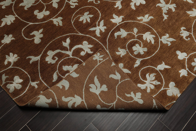 8'1" x 10'10" Hand Knotted Wool & Silk Bold floral Tibetan Area Rug Brown