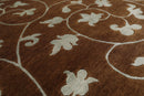 8'1" x 10'10" Hand Knotted Wool & Silk Bold floral Tibetan Area Rug Brown