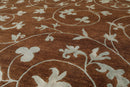 8'1" x 10'10" Hand Knotted Wool & Silk Bold floral Tibetan Area Rug Brown