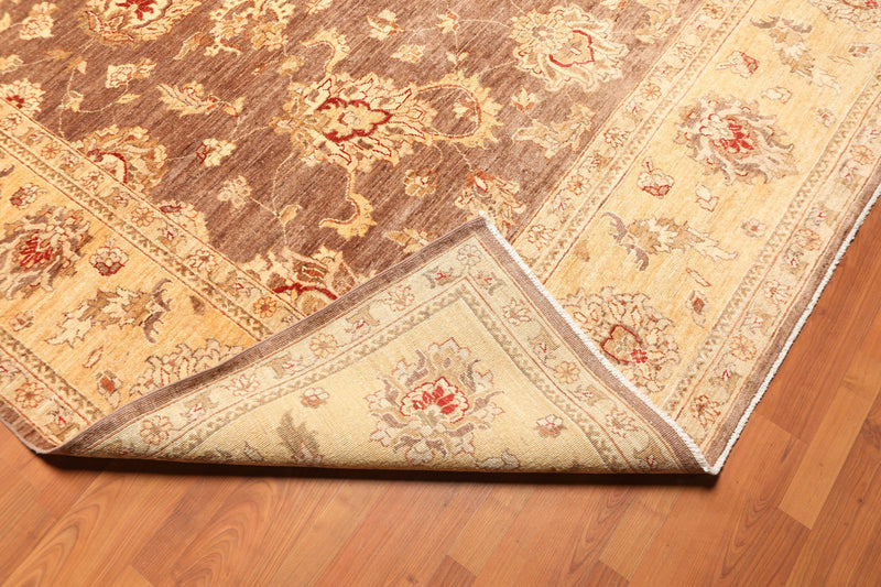 8'1" x 9’11" Hand Knotted Peshawar Stone wash 100% Wool Oriental Area Rug Brown