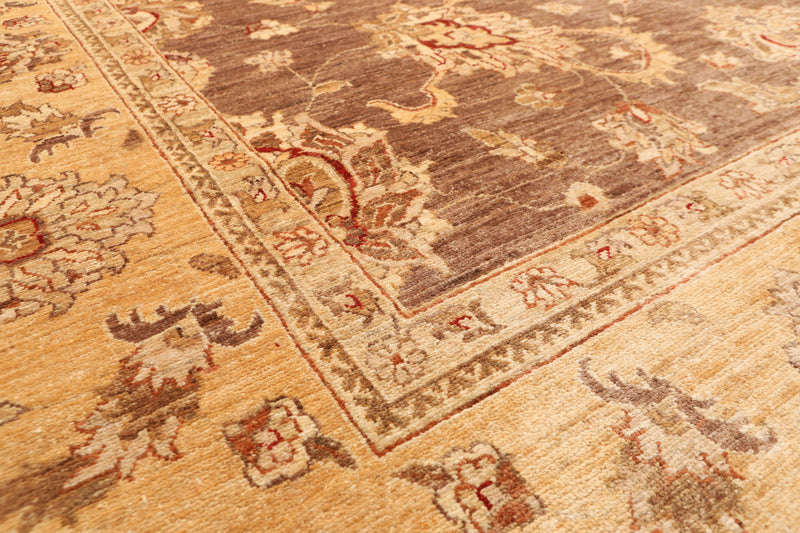 8'1" x 9’11" Hand Knotted Peshawar Stone wash 100% Wool Oriental Area Rug Brown