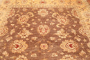 8'1" x 9’11" Hand Knotted Peshawar Stone wash 100% Wool Oriental Area Rug Brown