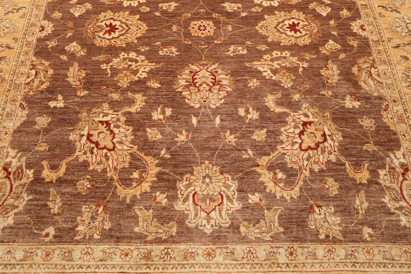 8'1" x 9’11" Hand Knotted Peshawar Stone wash 100% Wool Oriental Area Rug Brown