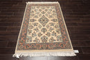 4'1" x 6' Hand Knotted Kerman Wool Traditional Oriental Area Rug Ivory