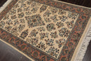4'1" x 6' Hand Knotted Kerman Wool Traditional Oriental Area Rug Ivory