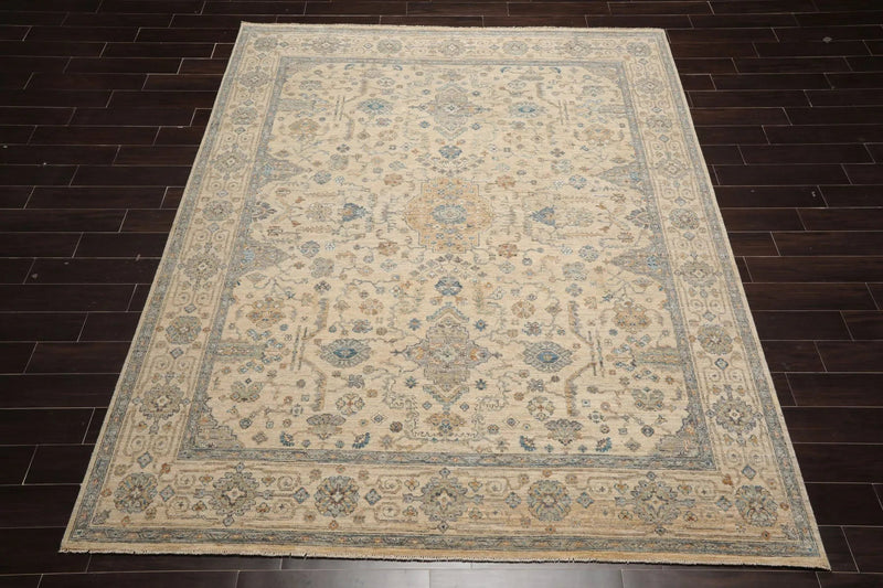 8x10 Beige Hand Knotted Traditional Wool Oriental Area Rug