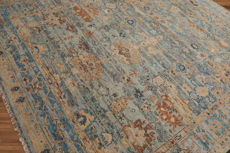 7' 10''x10' Hand Knotted Muted Turkish Oushak 100% Wool  Traditional  Oriental Area Rug Gray,Aqua Color