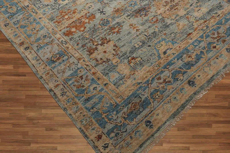7' 10''x10' Hand Knotted Muted Turkish Oushak 100% Wool  Traditional  Oriental Area Rug Gray,Aqua Color