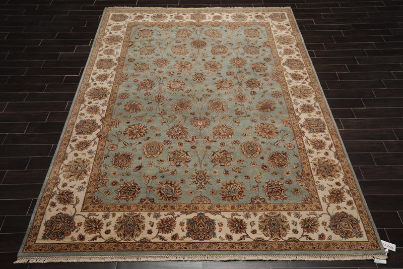 8'6" x 11'9" Hand Knotted 100% Wool Traditional Agra Oriental Area Rug Aqua