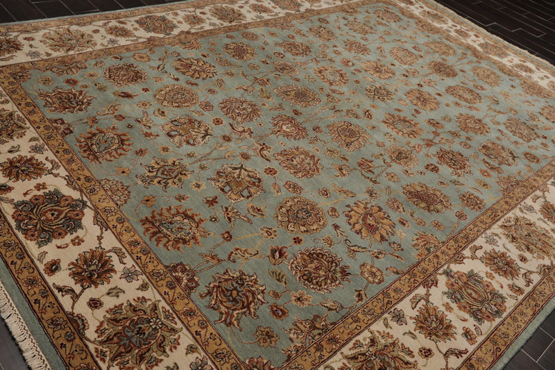 8'6" x 11'9" Hand Knotted 100% Wool Traditional Agra Oriental Area Rug Aqua