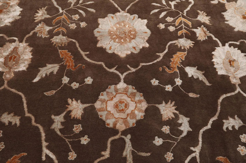 8' x 11' Handmade Wool & Art Silk Botanical Transitional Oriental Area Rug Brown