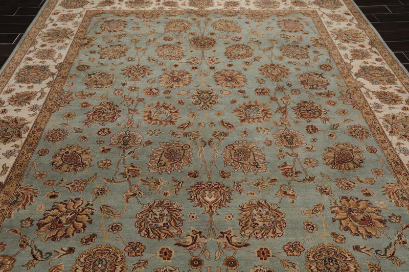 8'6" x 11'9" Hand Knotted 100% Wool Traditional Agra Oriental Area Rug Aqua