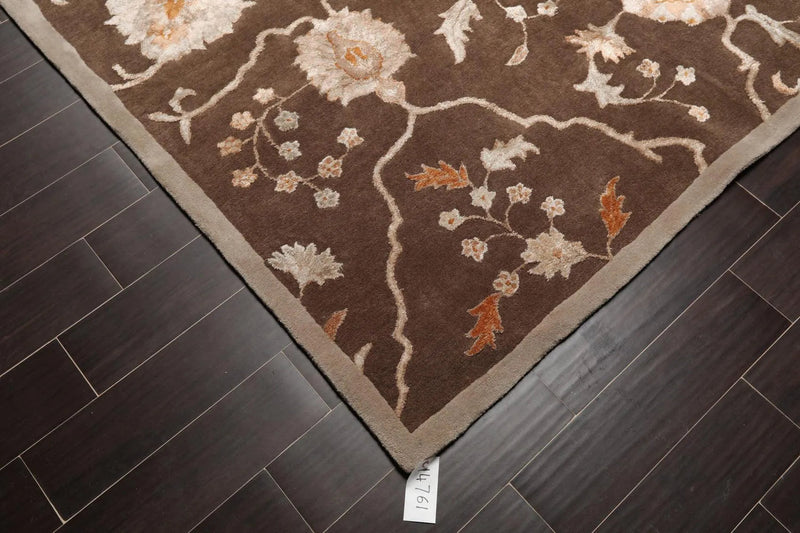 8' x 11' Handmade Wool & Art Silk Botanical Transitional Oriental Area Rug Brown