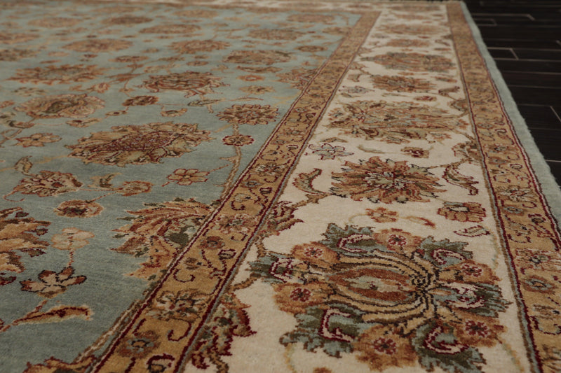 8'6" x 11'9" Hand Knotted 100% Wool Traditional Agra Oriental Area Rug Aqua