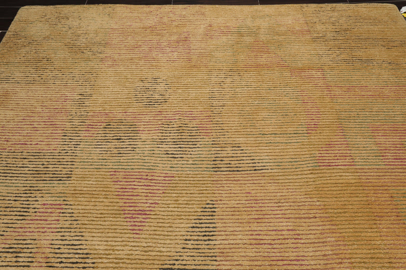 8'2"x10'6" Hand Knotted Wool Peekaboo Loop N Cut Pile Art Deco Tibetan Area Rug Tan