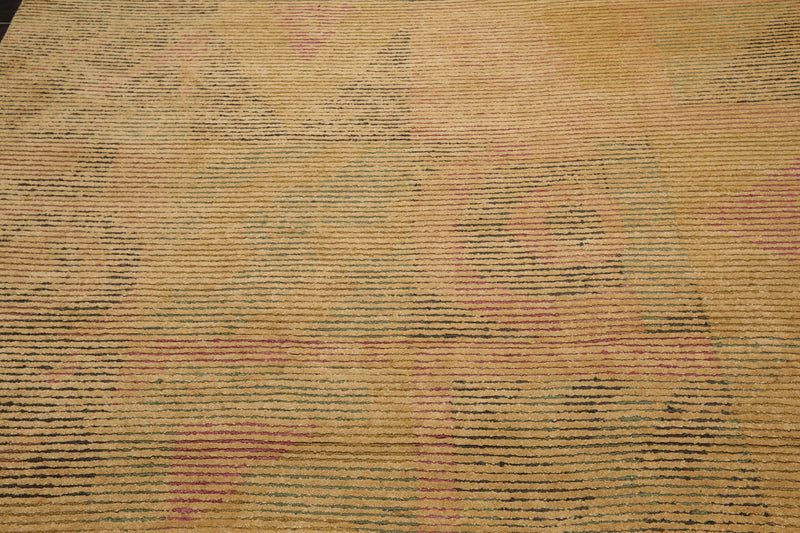 8'2"x10'6" Hand Knotted Wool Peekaboo Loop N Cut Pile Art Deco Tibetan Area Rug Tan