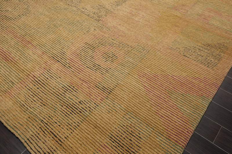 8'2"x10'6" Hand Knotted Wool Peekaboo Loop N Cut Pile Art Deco Tibetan Area Rug Tan