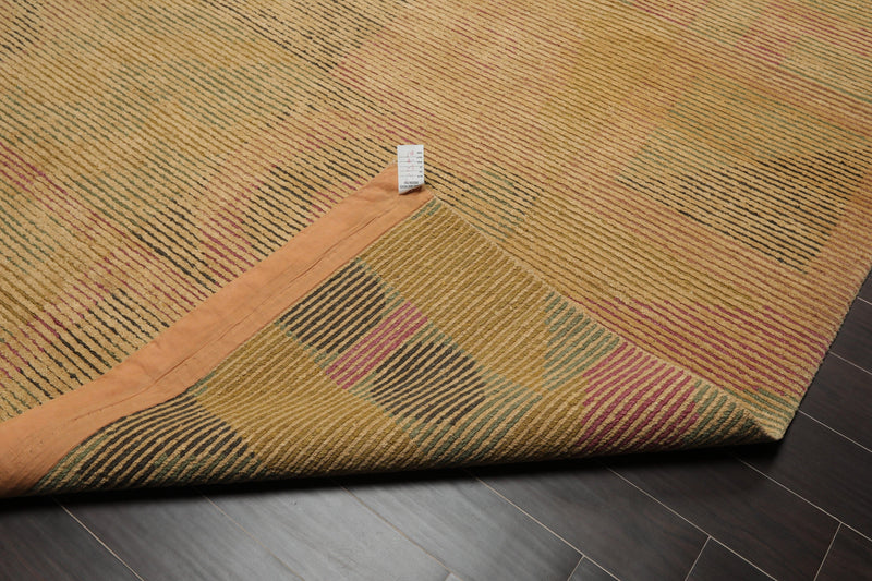 8'2"x10'6" Hand Knotted Wool Peekaboo Loop N Cut Pile Art Deco Tibetan Area Rug Tan