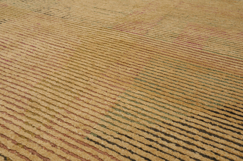 8'2"x10'6" Hand Knotted Wool Peekaboo Loop N Cut Pile Art Deco Tibetan Area Rug Tan