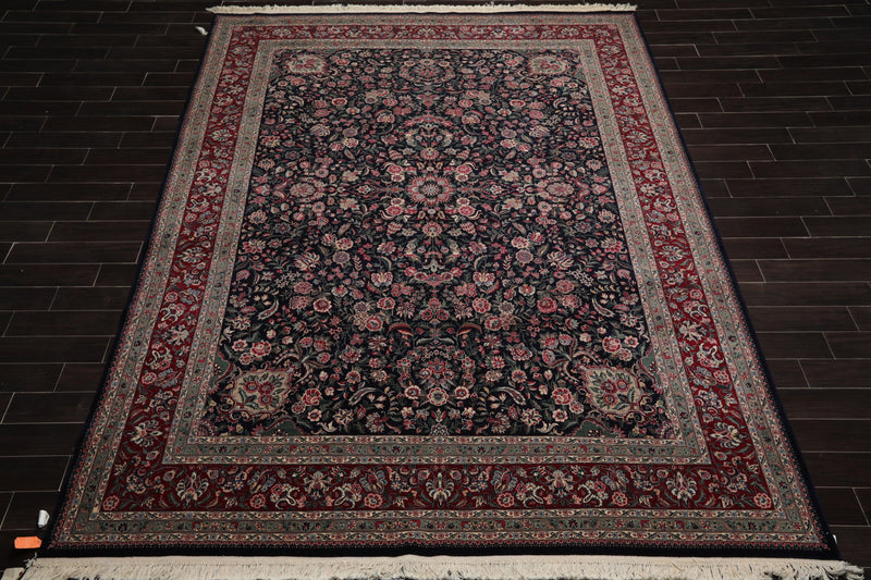 8'10" x 12'4" Hand Knotted 100% Wool Yaazd Sino 300 KPSI Oriental Area Rug Navy