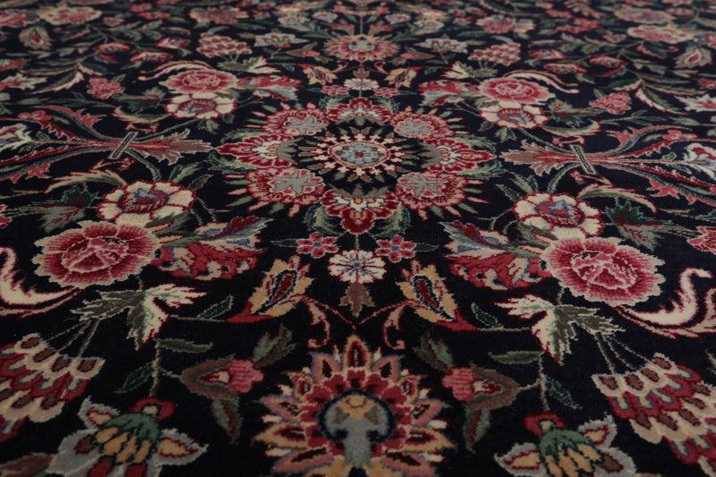 8'10" x 12'4" Hand Knotted 100% Wool Yaazd Sino 300 KPSI Oriental Area Rug Navy