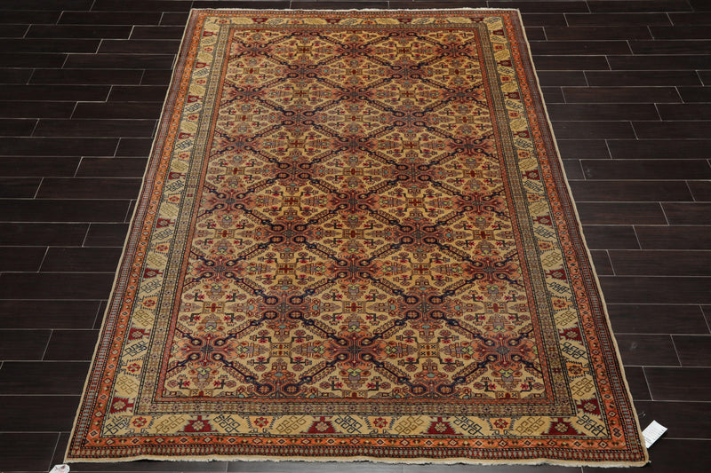 6'6" x 9'8" Hand Knotted 100% Wool Superfine 200 KPSI Oriental Area Rug Tan
