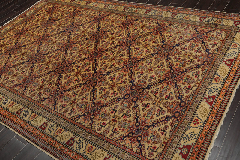 6'6" x 9'8" Hand Knotted 100% Wool Superfine 200 KPSI Oriental Area Rug Tan