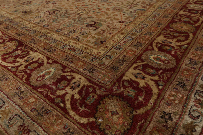 7'8" x 9'10" Hand Knotted Wool 250 KPSI Agra Muted Earth Tones Area Rug Beige