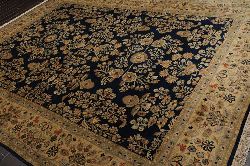 8'11" x 11'8" Hand Knotted Wool Saroukk 250 KPSI Oriental Area Rug Midnight Blue