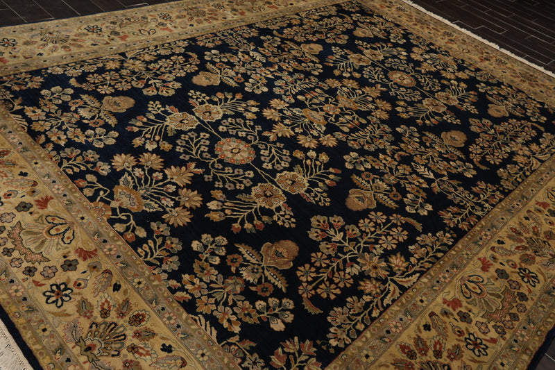 8'11" x 11'8" Hand Knotted Wool Saroukk 250 KPSI Oriental Area Rug Midnight Blue