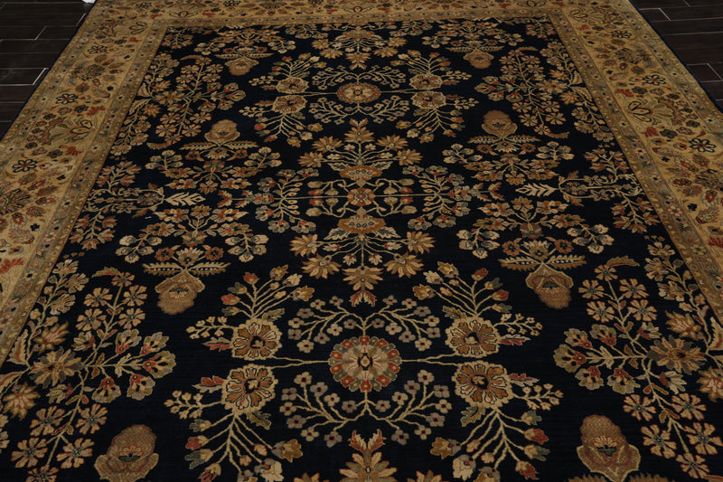 8'11" x 11'8" Hand Knotted Wool Saroukk 250 KPSI Oriental Area Rug Midnight Blue