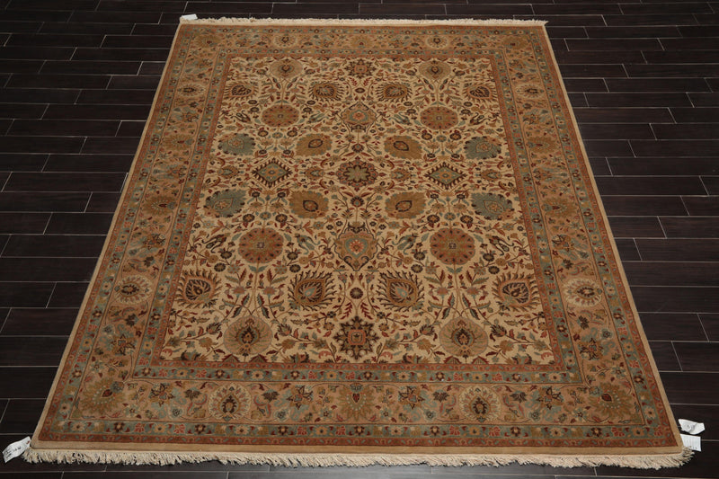8' x 9'11" Hand Knotted Wool Traditional Agra 200 KPSI Oriental Area Rug Beige