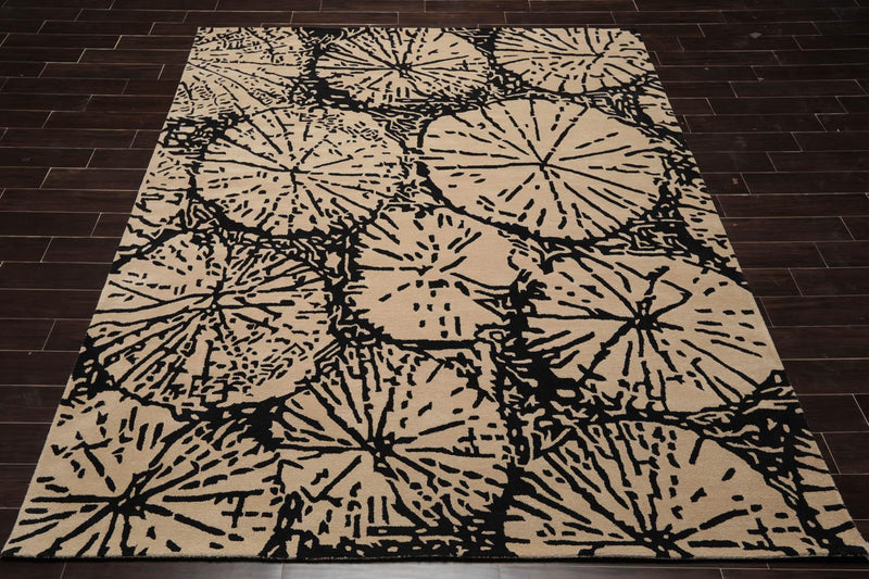 7'9" x 9'9" Handmade 100% Wool Earth Modern Oriental Area Rug Beige, Black